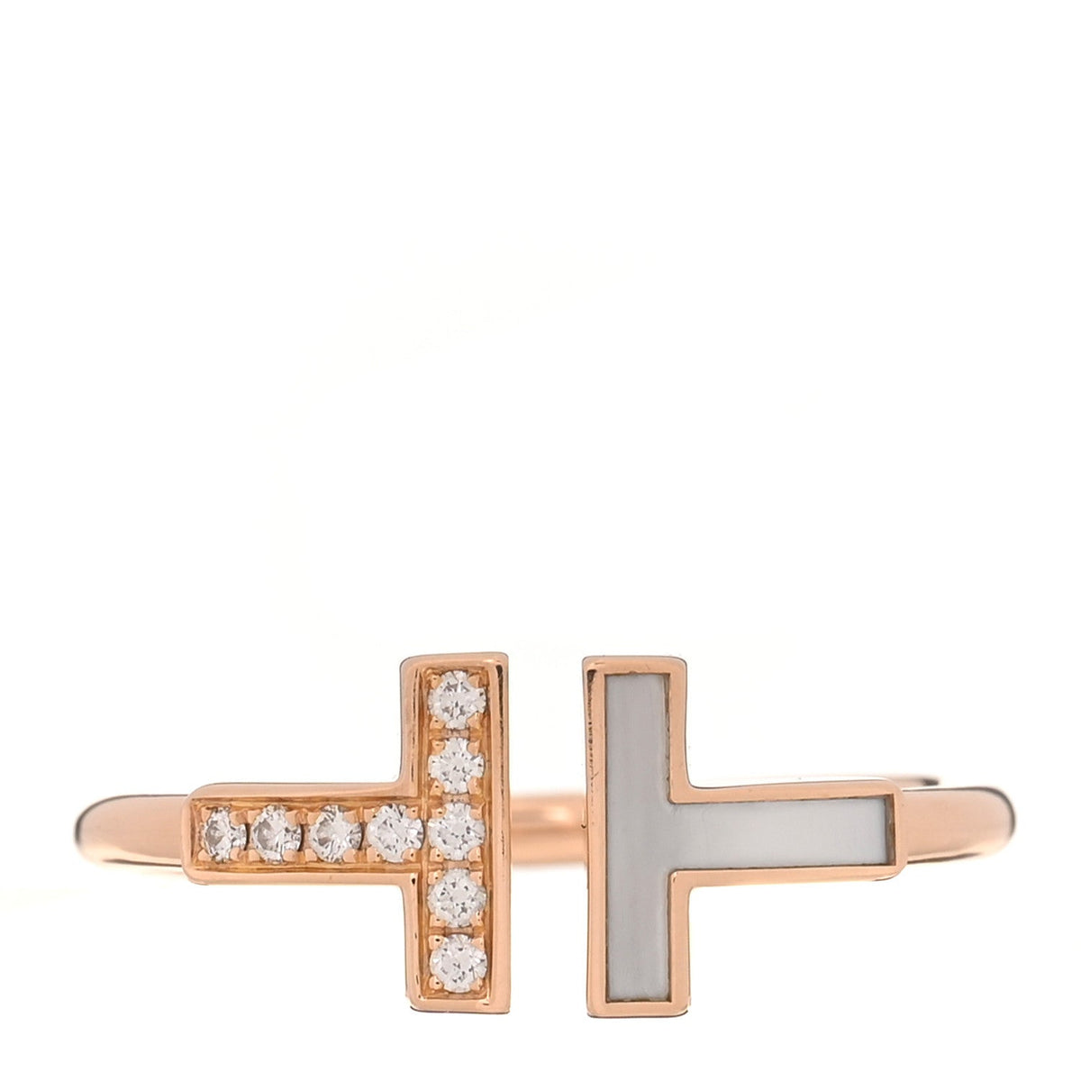 18K Rose Gold Diamond Mother of Pearl T Wire Ring 57 8