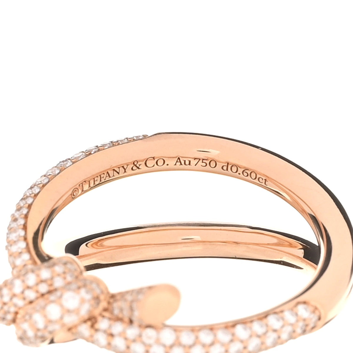 18K Rose Gold Diamond Knot Double Row Ring 53 6.5