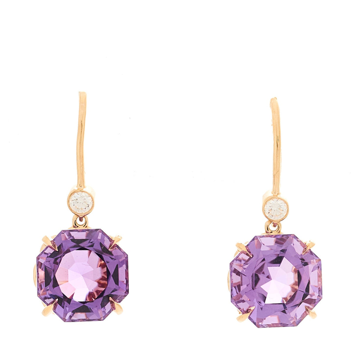 18K Rose Gold Diamond Amethyst Sparklers Drop Earrings